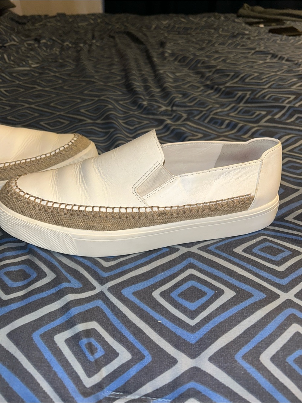 Vince Cream Leather Slip-On Loafers with Woven Trim - Picture 4 of 9